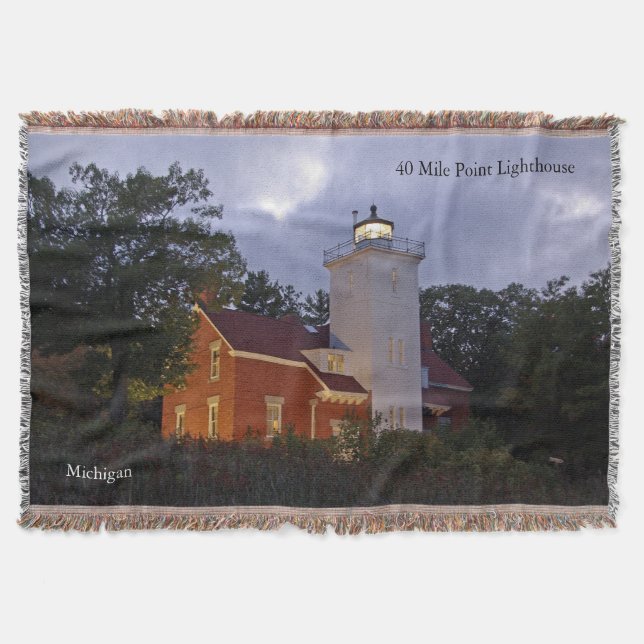 40 Mile Point Lighthouse at dusk woven blanket (Front)