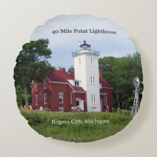 40 Mile Point Lighthouse round pillow