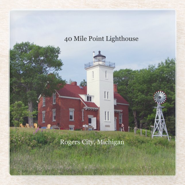 40 Mile Point Ligthouse glass coaster (Front)