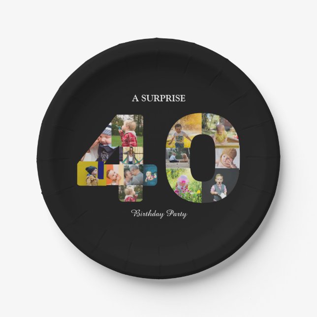 40 Multi Photo 40th Birthday Paper Plate (Front)