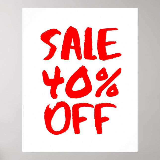 40% Off Sale Sign, Red Retail Store Signage, Large Poster (Front)