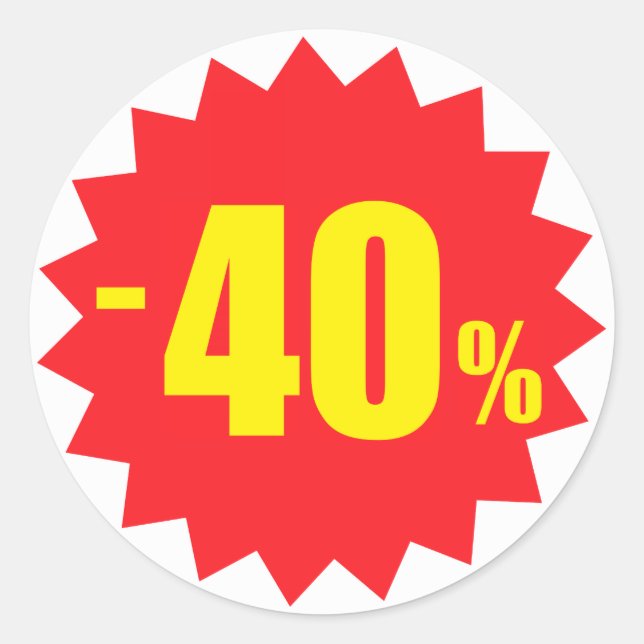 40 percent sale discount stickers, white and red classic round sticker (Front)