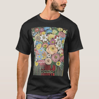 40 Rainbow Burst Multicolor Florals in Red Striped T-Shirt