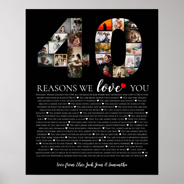 40 Reasons I Love You Photo Montage Anniversary Poster (Front)