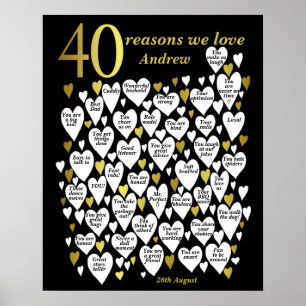 40 Reasons We Love You 40th Birthday Gift Poster