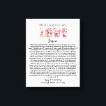 40 reasons we love you birthday gift mum sister canvas print<br><div class="desc">This is a DO IT YOURSELF XX Reasons why we love you. roses reasons we love you,  editable 50 Reasons,  60th birthday,  editable,  80th birthday,  memories,  love you,  mum,  retire You can edit the main body text. Designed by The Arty Apples Limited</div>