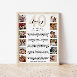 40 Reasons We Love You Birthday Keepsake Gift Poster