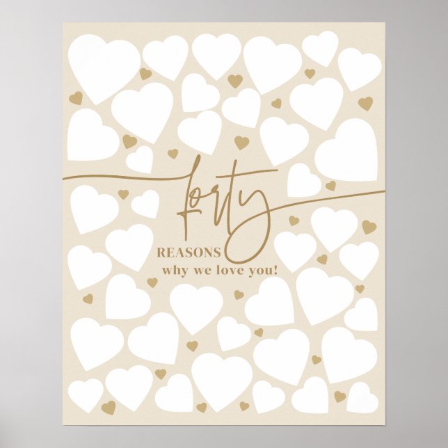 40 Reasons We Love You Hearts Gift Birthday Gift Poster (Front)