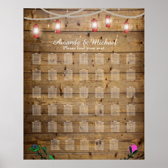 40 Tables Rustic Lantern Lights Seating Poster (Front)