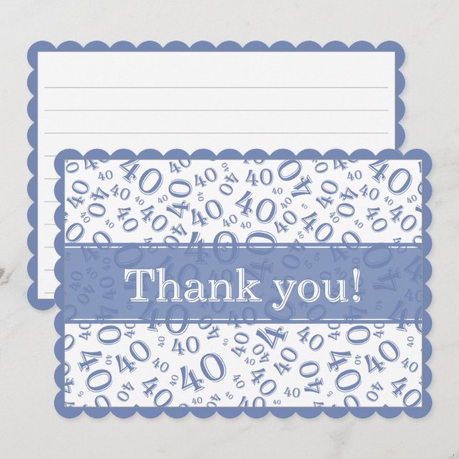 40 "Thank you!" Blue/White Random Number Pattern Thank You Card (Front/Back)
