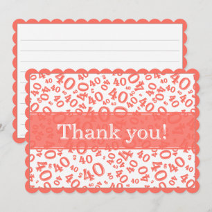 40 "Thank you!" Coral/White Random Number Pattern Thank You Card