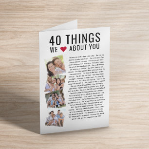 40 Things We Love About You 40th Birthday Card