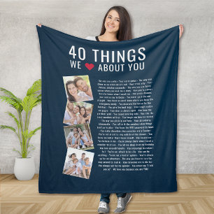 40 Things We Love About You   40th Birthday  Fleece Blanket