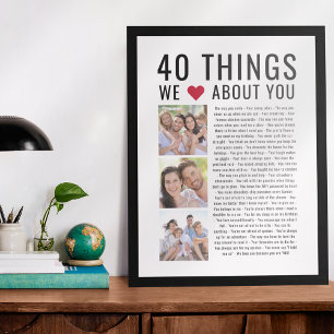 40 Things We Love About You   40th Birthday Poster