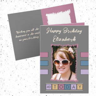 40 today add photo and name grey blue birthday card