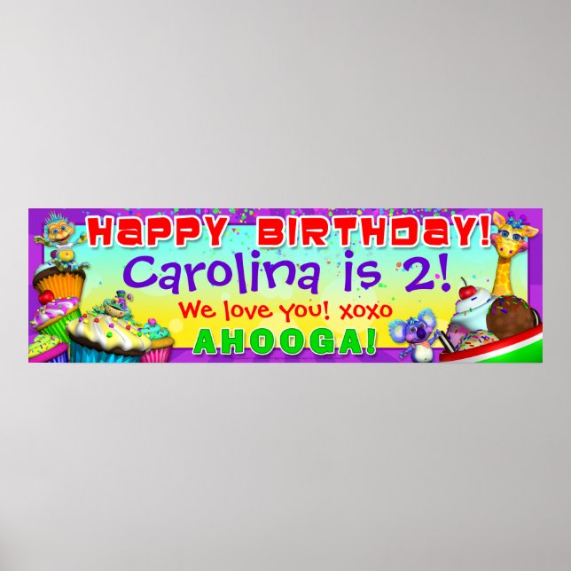 40"x12" GiggleBellies Cupcakes B-Day Banner Poster (Front)