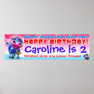 40"x12 " GiggleBellies Kissy Moo Birthday Banner Poster