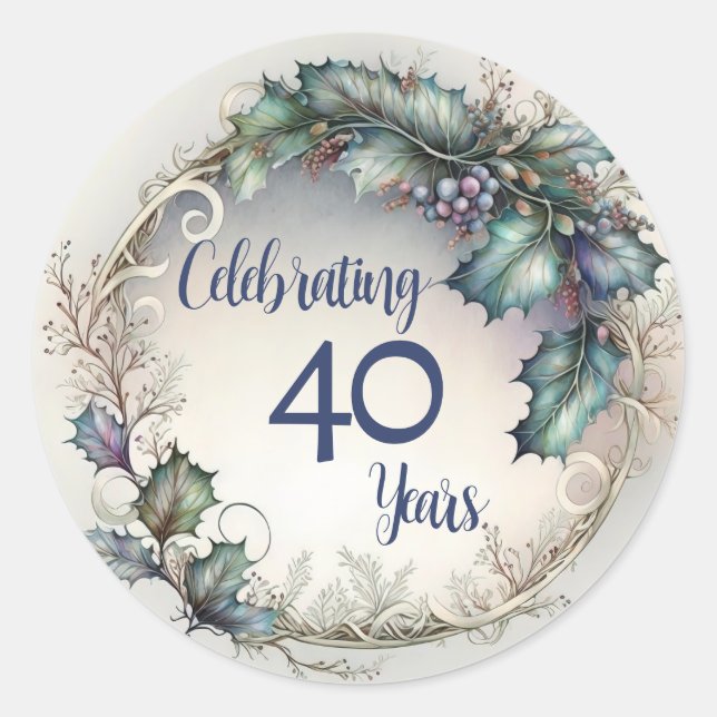 40 Year Anniversary Elegant Greenery Garland  Classic Round Sticker (Front)