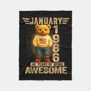 40 Year Old January 1986 Teddy Bear 40th Birthday Fleece Blanket