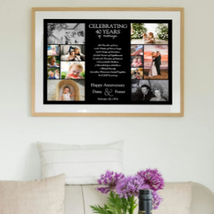 40 year wedding anniversary photo collage editable poster