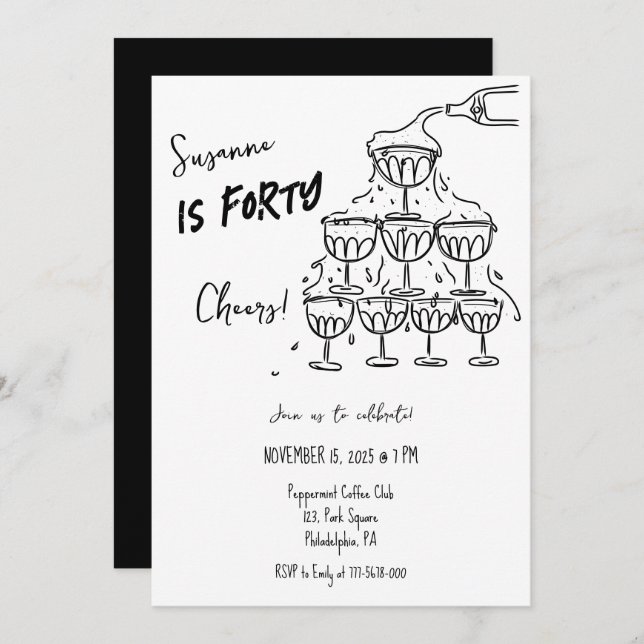 40 yearFs Birthday Champagne tower funky Invitation (Front/Back)