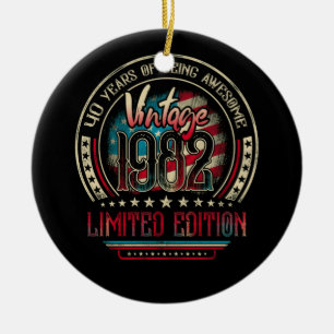 40 Years Awesome 40th Birthday Vintage 1982 USA Ceramic Tree Decoration