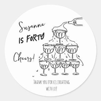 40 years Birthday Champagne tower funky Classic Round Sticker