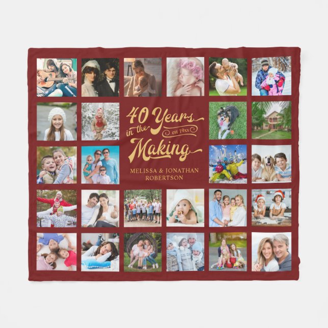 40 Years in the Making Photo Collage Anniversary Fleece Blanket (Front (Horizontal))