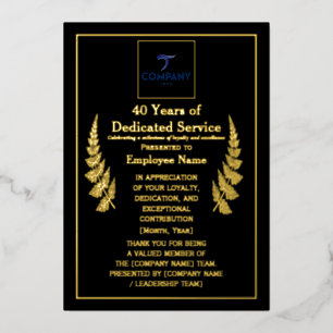 40 Years of Dedicated Service Award Custom Foil 