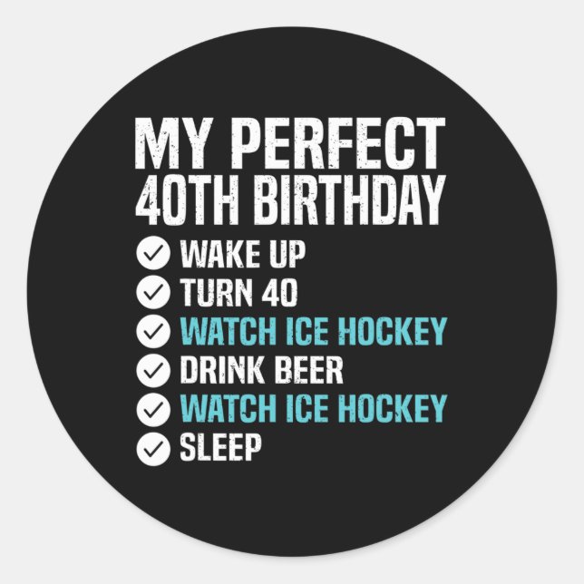 40 Years Old Perfect 40th Birthday Ice Hockey 40th Classic Round Sticker (Front)