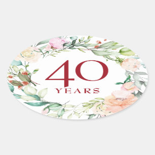 40 Years Roses Garland Ruby Wedding Anniversary Oval Sticker