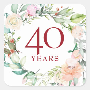 40 Years Roses Garland Ruby Wedding Anniversary Square Sticker