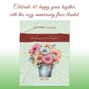 40 years ruby anniversary flowers green fleece blanket