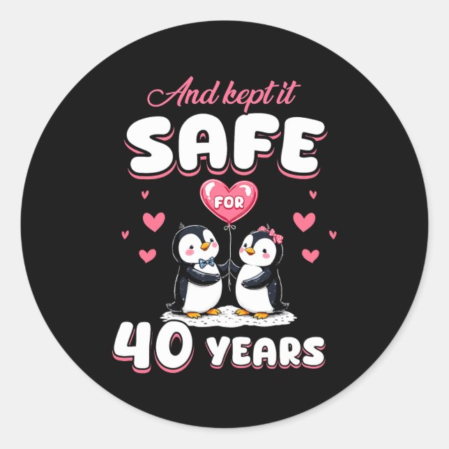 40 Years Wedding Anniversary Penguin Couples Match Classic Round Sticker (Front)