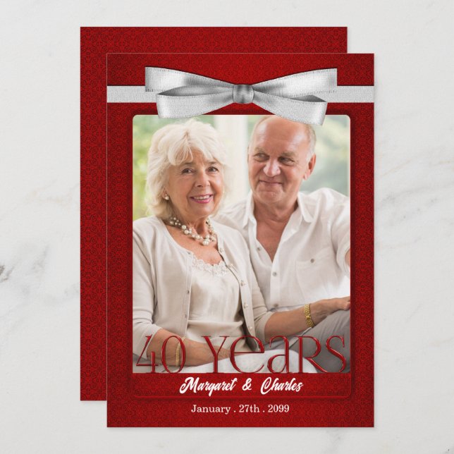 40-Years Wedding Anniversary Ruby Red and White Invitation (Front/Back)