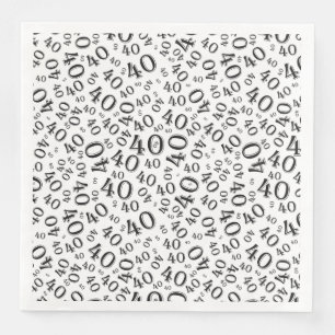 40th Age Random Number Pattern Black/White Napkin