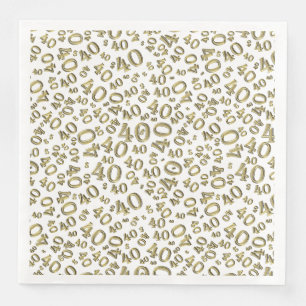40th Age Random Number Pattern Gold/White Napkin