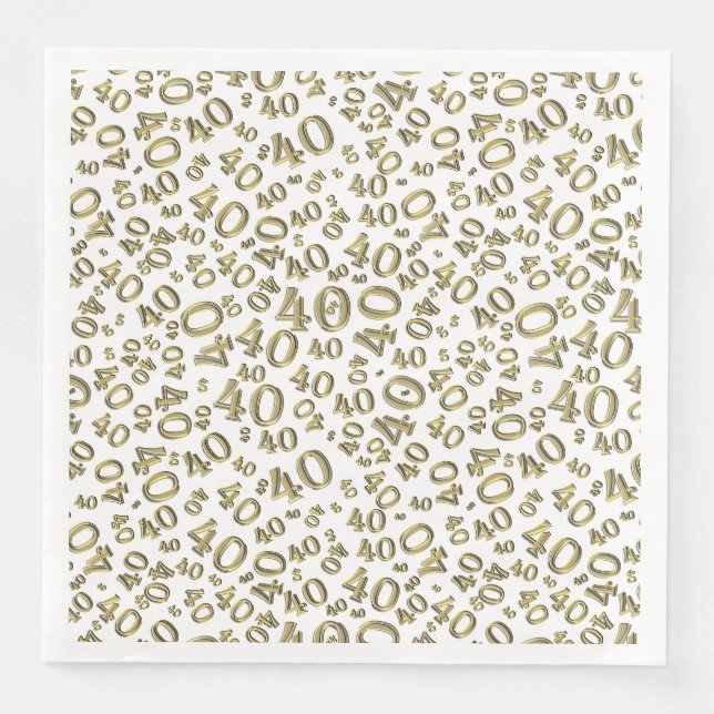 40th Age Random Number Pattern Gold/White Napkin (Front)