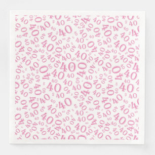 40th Age Random Number Pattern Pink/White Napkin