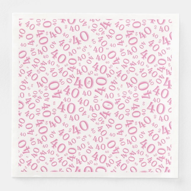 40th Age Random Number Pattern Pink/White Napkin (Front)