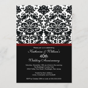 40th Anniversary Damask Invitation Merlot Red