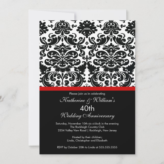 40th Anniversary Damask Invitation Red (Front)