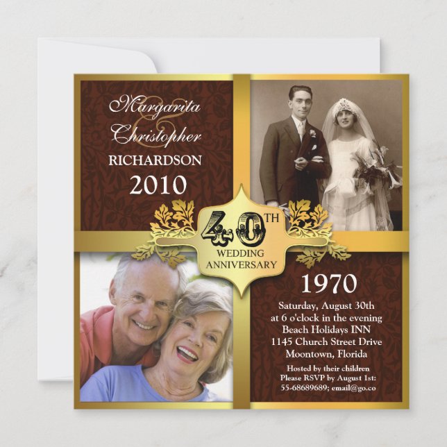 40th anniversary elegant photo invitations (Front)