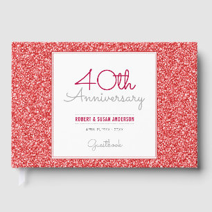 40th Anniversary Faux Red Glitter Guest Book