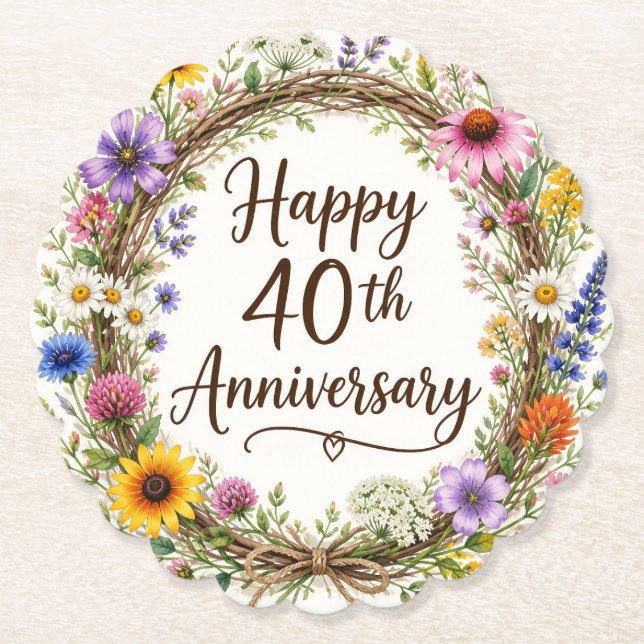 40th Anniversary Floral Paper Coaster (Front)