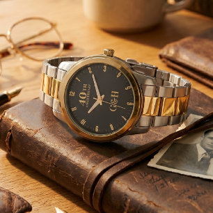 40th Anniversary Gold Elegant Monogram Personalise Watch