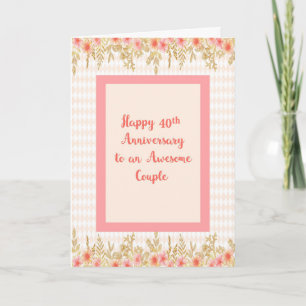 40th Anniversary in Peach with Flower Borders Card