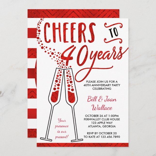 40th Anniversary Invitation, Faux Glitter/Foil Invitation (Front/Back)