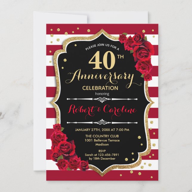 40th Anniversary Invitation - Red Gold Black (Front)