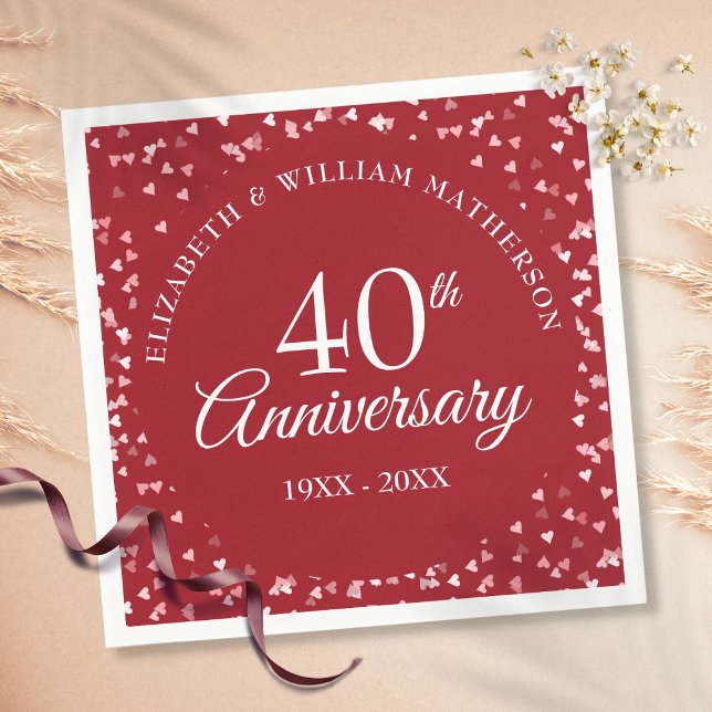 40th Anniversary Love Hearts Confetti Napkin (Creator Uploaded)